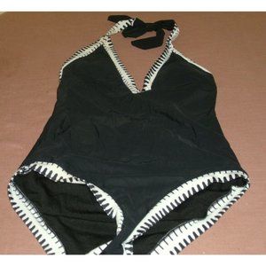 Ladies Swimsuit No Brand Tankini Style One Piece Bkack With White Trim Size L
